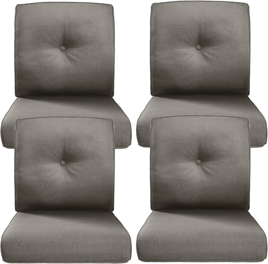 Belord Luxury 4" Thick Outdoor Cushion 4 Set - 22 x24 Inch 28D Sponge Filling Fade-Resistant Chair Cushion, Spill Proof Removable Patio Furniture Replacement Cushions for Sofa Bench Swing - Grey