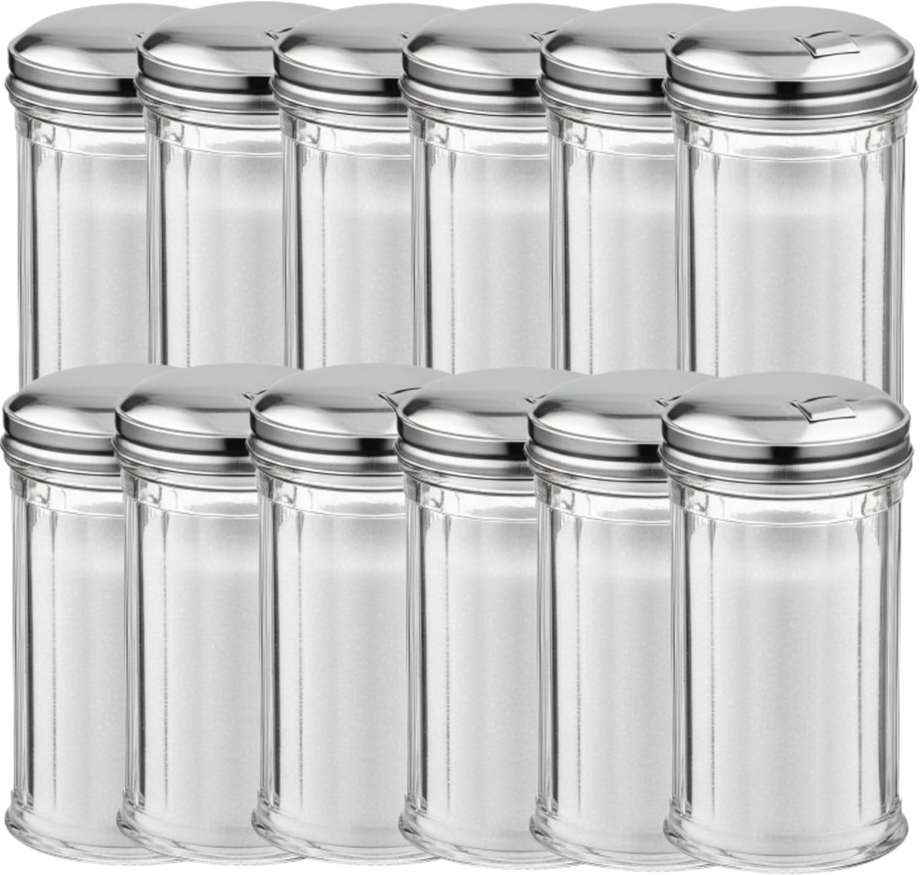 Sugar Shaker with Stainless Steel Pour-fip Lid, Clear Plastic Suger Shakers/Dispenser with 12 Oz. (360 ml) Capacity by GEEX DEPOT (12)