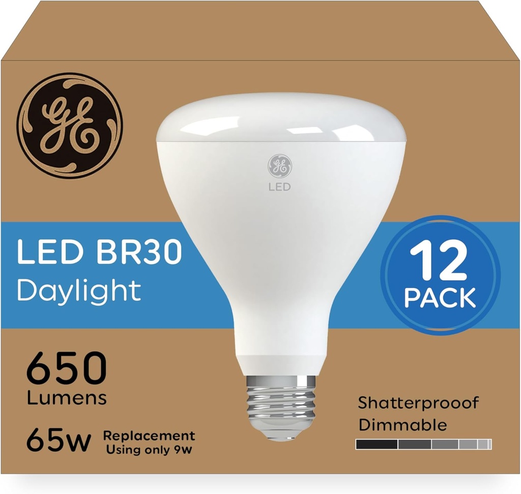 GE LED Light Bulbs, 65 Watt, Daylight, BR30 Indoor Floodlights (12 Pack)
