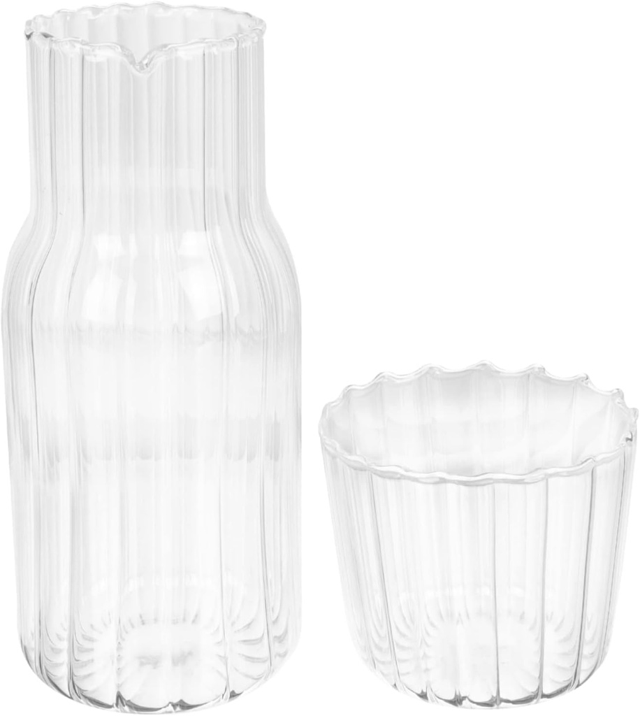 LIFKOME Borosilicate Ribbed Mugs Kettle Large Capacity Water Pitcher Night Table Water Storage Container Safe for Daily Use