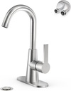 Phiestina Single Hole Brushed Nickel Bathroom Sink Faucet/Bar Sink/Pre-Kitchen Sink Faucet with 4 Inch Deck Plate,Drain and Supply Hoses, WE10-BN