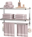 Generic NICETAKU 23inch 3-Tier Towel Racks for Bathroom with Shelf, Multilayer Hotel Towel Holder with Hooks, Stainless Steel Wall-Mounted Brushed Finish Towel Bars, Silver