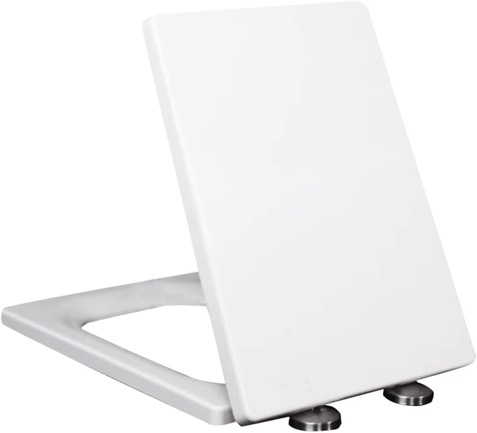WinZo Rectangular Toilet Seat Soft Close For WinZo Square Toilet Bowl WZ5070, Heavy Duty Hard Plastic Replacement Cover (Glossy White)