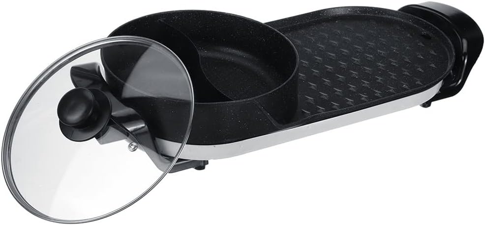 750W 220V 2 in 1 Home Electric Hot Pot Cooker BBQ Grill Multifunctional Electric BBQ Grill Non Stick Plate Barbecue Pan Hot Pot (A 22.5cm) (A 22.5cm)