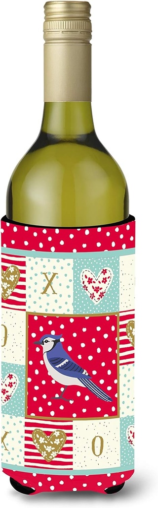 Caroline's Treasures CK5513LITERK Jay Bird Love Wine Bottle Hugger, Red Bottle Cooler Sleeve Hugger Machine Washable Collapsible Insulator Beverage Insulated Holder