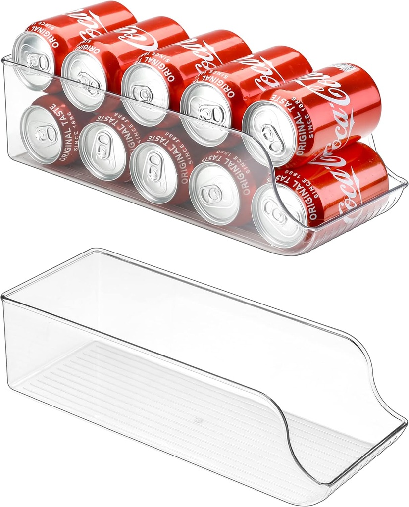 Puricon 2 Pack Standard Can Drink Dispenser Organizer for Refrigerator Plastic Soda Pop Holder Container Storage Bin for Fridge Freezer Pantry Kitchen