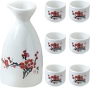 Japanese Sake Set, Heat-Resistant Ceramic Sake Set Includes 1 Tokkuri Bottle & 6 Ochoko Cups, Easy to Clean Flower Saki Cup Set for Home Office Travel, Style 2, Sake Set