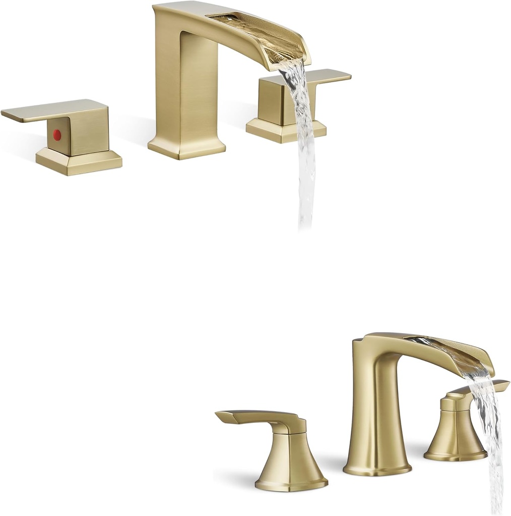 Brushed Gold Tub Faucet Set 2 Handle Waterfall Faucet for Bathtub, High Flow Roman Bathtub Faucet, 3 Hole High Flow Roman Tub Faucet, 6-16 Inch Widespread Deck Mount Tub Faucets