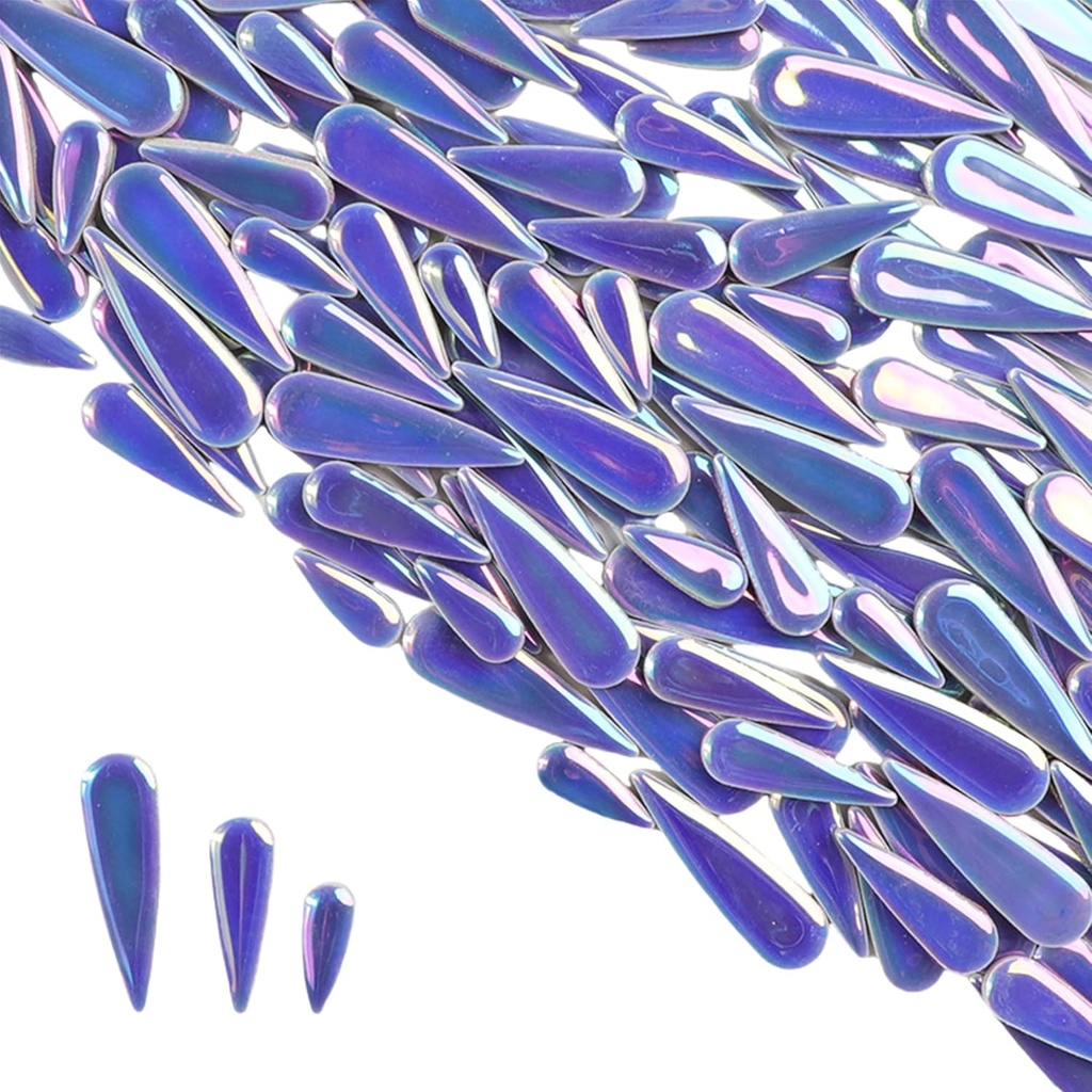 1.1LB Water Drop Petal Leaves Ceramic Mosaic Tiles for DIY Crafts,Teardrop Shaped Ceramic Mosaic Pieces for Photo Frames,Cups,Flower Pots,Fish Tank,Vases,Make Stepping Stones (Iridescent Navy Blue)