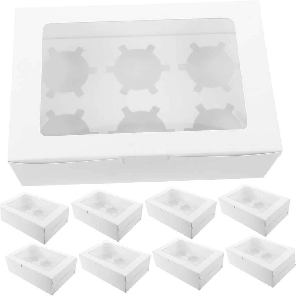 Cupcake Boxes with Window 6 Holes Paper Bakery Boxes for Cupcakes Egg Tart Packaging