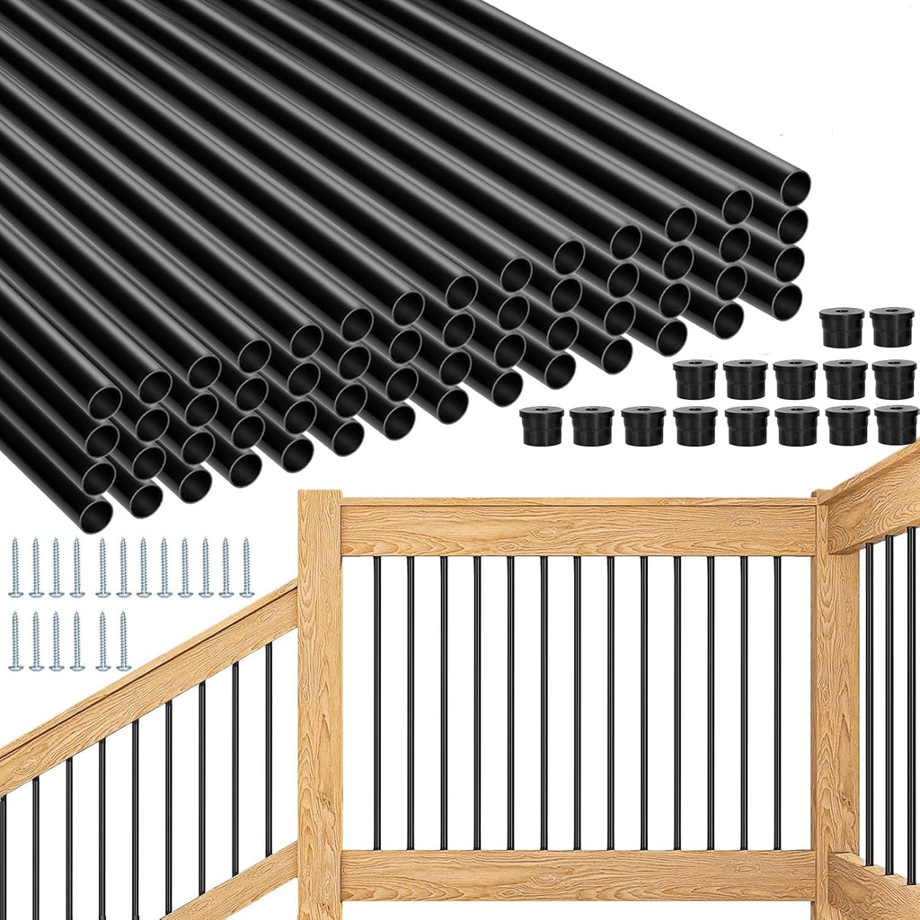 101 Pack 36" Aluminum Deck Balusters, Round Black Deck Railing Deck Spindles, 3/4" Diameter Hollow Metal Deck Balusters with Screws for Railing Fencing Porch Staircase Stair Spindles