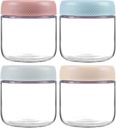 4 Pack Glass Clear Storage Canister with Airtight Lid, 12oz Overnight Oats Containers, Small Cute Decorative Pantry Jar for Snacks, Yogurt, Cereal, Fruit, Salad, Spice, Sugar, Coffee, Tea