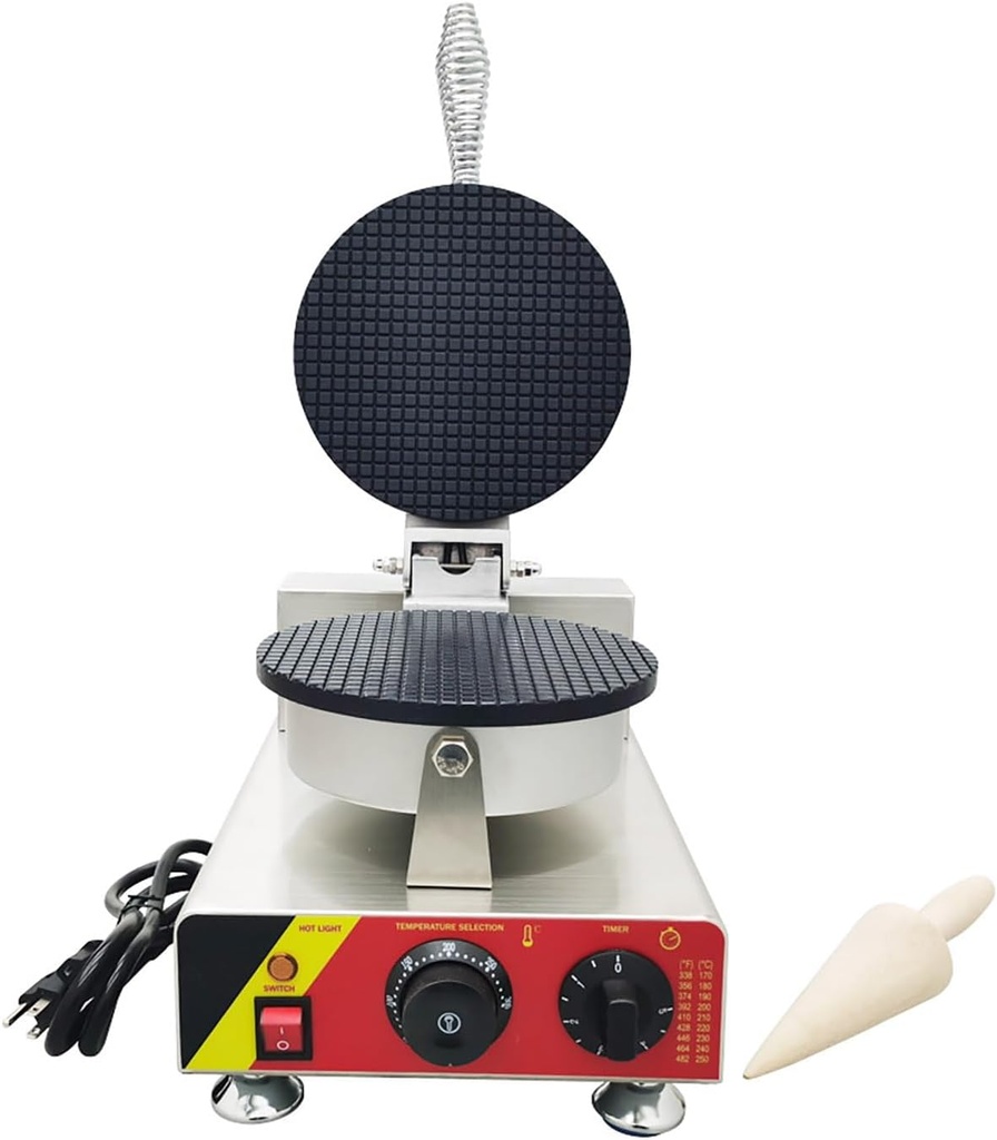 Electric Waffle Maker Stainless Steel Ice Cream Cone Making Machine Nonstick Coating Waffle Egg Roll Former Single Plate Baker for Bakery Snack Bar Family Commercial Use