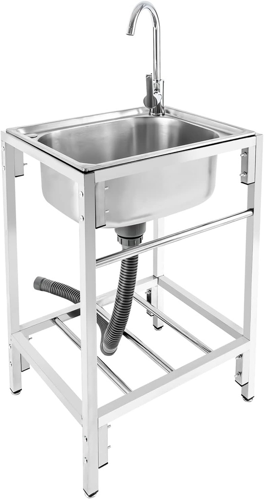 YIYIBYUS Utility Sink, 19.6" × 15.7" × 29.5" Free Standing Single Bowl Kitchen Sink with Cold and Hot Water Faucet, Commercial Stainless Steel Sink for Kitchens, Bathrooms, Garage, Laundry Room
