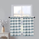 VOGOL Blue & White Tier Curtains, Buffalo Check Plaid Gingham Short Window Curtain, for Cafe Farmhouse Bathroom Kitchen Living Room, Rod Pocket Drapes, Set of 2 Panels, 30 x 24