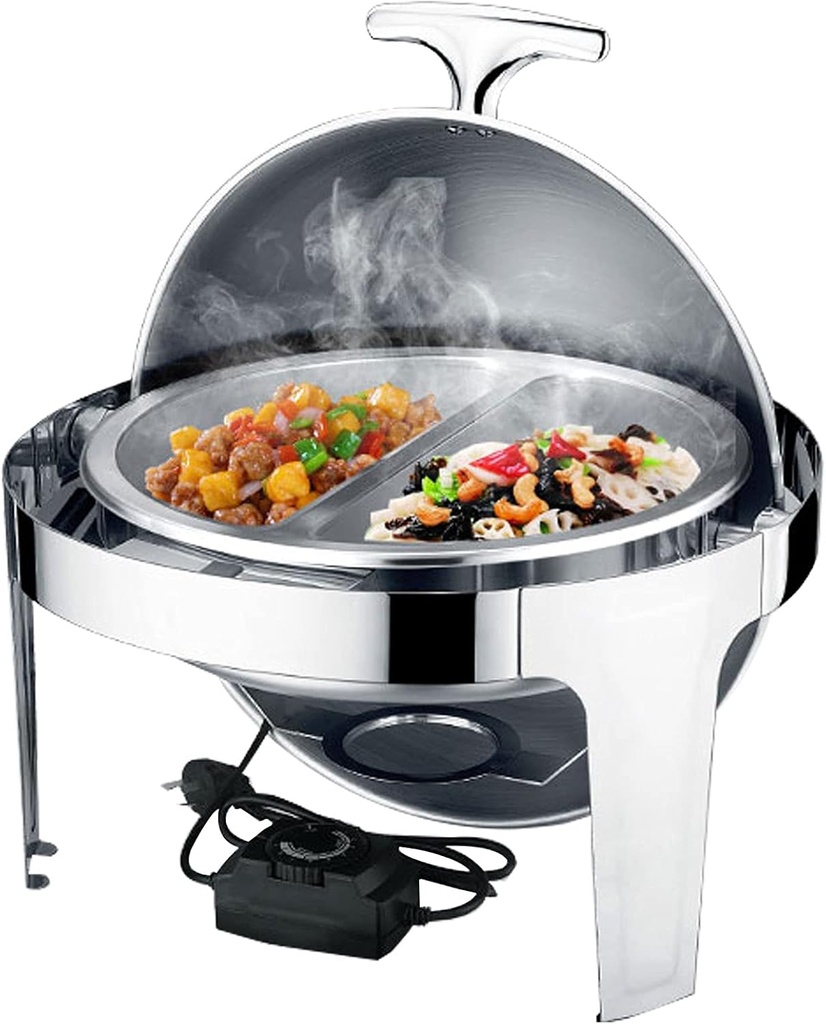 Electric Food Warmer Stainless Steel Buffet Warmer with Viewing Window, Removable Tray, Quick Heating Buffet Server, Hot Pot Round Catering Tray for Keeping Food Warm (B)