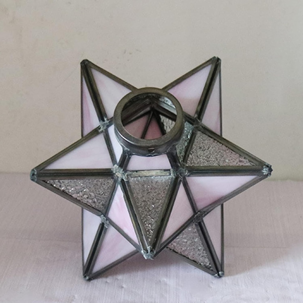 Tiffany Lamp Shade Replacement 8X7.5 Inch Moravian Star Stained Glass Lampshade 1-5/8-Inch Fitter Opening Only for Chandeliers, Wall Lamp, Ceiling Light, Pendant Light,Pink