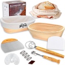Banneton Bread Proofing Basket Set– 2 Oval 10" Rattan Baskets for Sourdough Bread Baking with Bread Lame, Dough Scrapers, Liners, Whisk, Bread Bag, & 16 Stencils– Perfect Bread Bowl Gift Kit