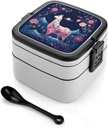 Starry Night Alpaca Stackable Bento Box Double-layered Leak-Proof Lunch Box 1L Capacity Portable Lunchbox Durable Drop-Proof for Work Picnic Travel