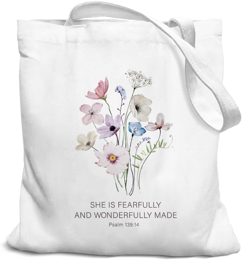 Bible Floral Canvas Tote Bag for Women Girls Gifts Cute Small Travel Work Tote Bags Reusable Grocery Shoulder Bags