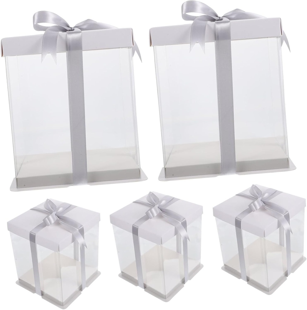 5pcs Clear Cake Packaging Boxes Lid Transparent Bakery Display Containers for Birthday Wedding Shower Food-safe Material Easy to Assemble