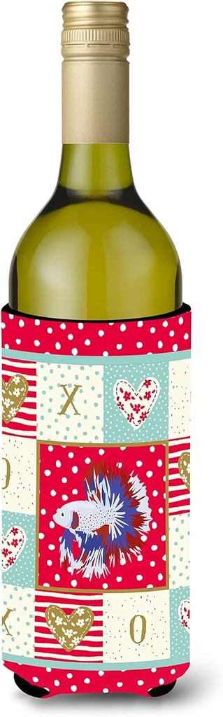 Caroline's Treasures CK5483LITERK Comb Tail Betta Love Wine Bottle Hugger, Red Bottle Cooler Sleeve Hugger Machine Washable Collapsible Insulator Beverage Insulated Holder
