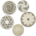 JEKEJIAJIU Set of 5 Rattan Hanging Wall Baskets - Seagrass Boho Wall Art for Living Room or Bedroom