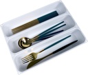 custom silverware tray small drawer organizer for utensils holder 7.5 ines cutlery tray, DIY organizer for silverware, flatware, knives in Kitchen, white (White, Small)10.25 * 7.65 in 3IN1