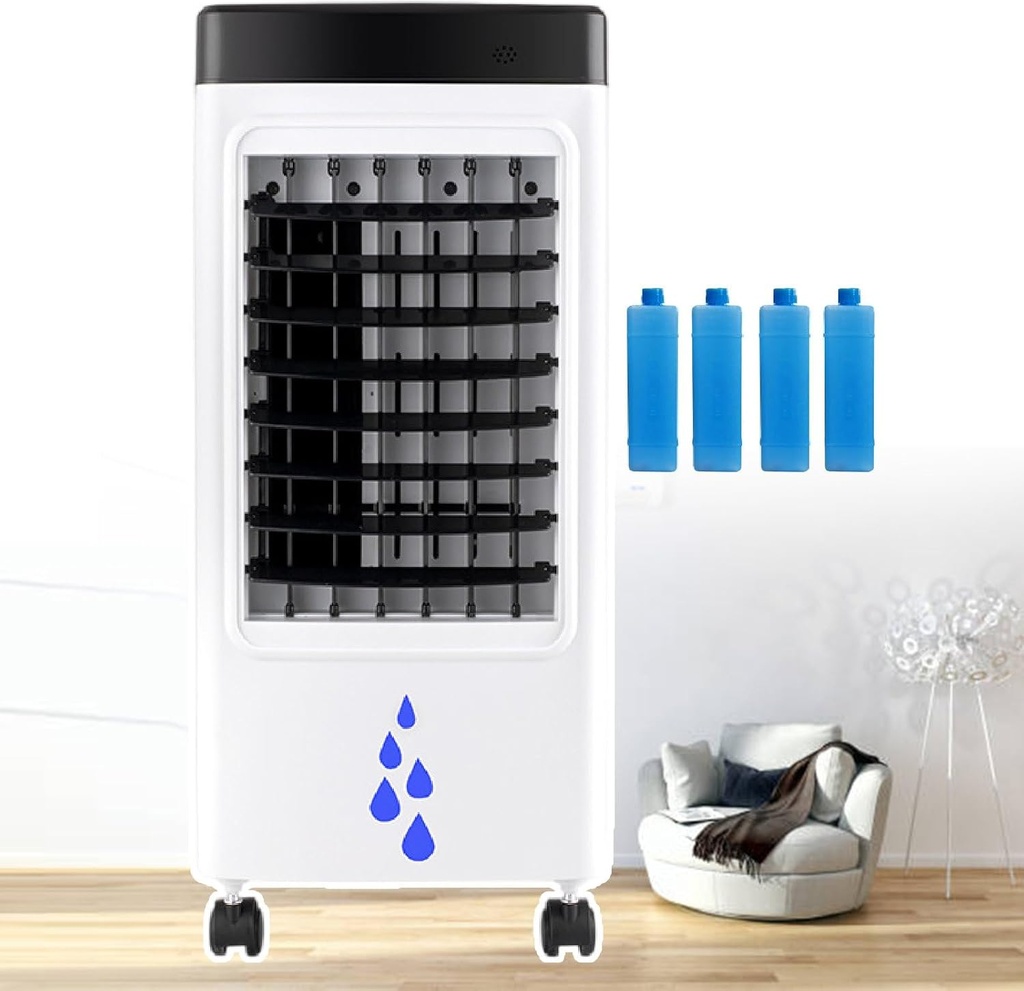 65w 3-In-1 Evaporative Air Cooler & Portable Air Conditioners W/Remote & 4 Ice Crystals - 6l Pull Out Tank, 7h Timer,Wide Angle Air Supply, For Bedroom/Office