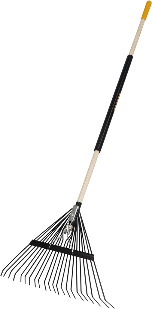 True Temper Steel Tine Leaf Rake with Hardwood/Steel Handle for Lawns, Gardening, and Dethatching, 22 Tines, Black