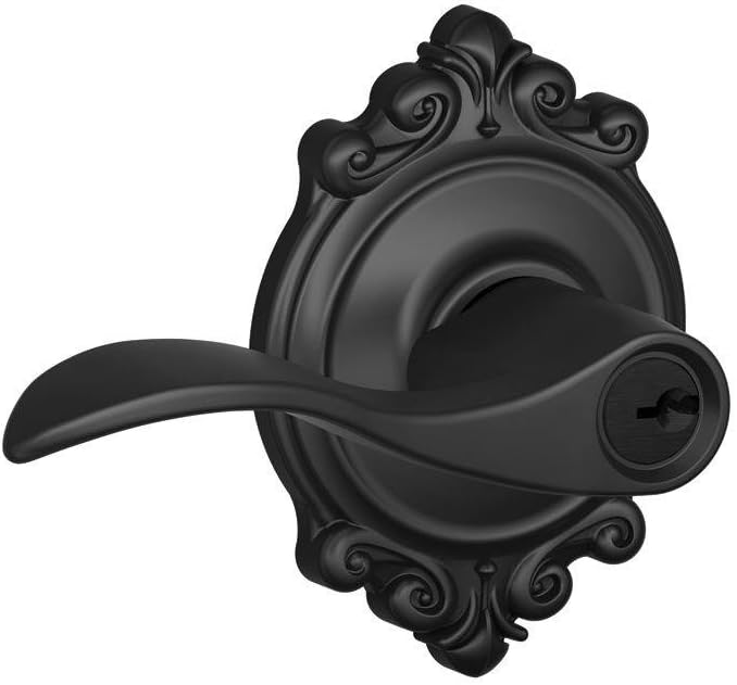SCHLAGE Accent Lever with Brookshire Trim Keyed Entry Lock in Matte Black - F51A ACC 622 BRK