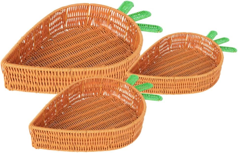 Luxshiny 3pcs Carrot-shaped Fruit Basket Handmade Woven Storage Baskets for Kitchen and Living Room Charming Design for Serving Fruits and Snacks and Spacious for Family Use