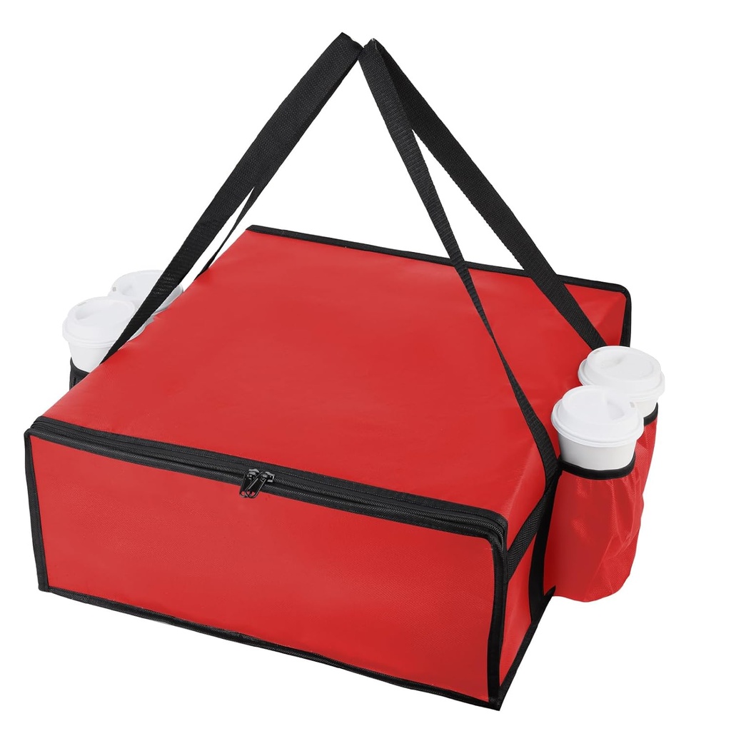 Bodaon Pizza Bags for Delivery with 4 Cup Holder, Insulated Food Delivery Bag, Doordash Bag, Uber Eats, 20" x 20" x 14" Pizza Warmer Bags Insulated, Delivery Driver Essentials, Red