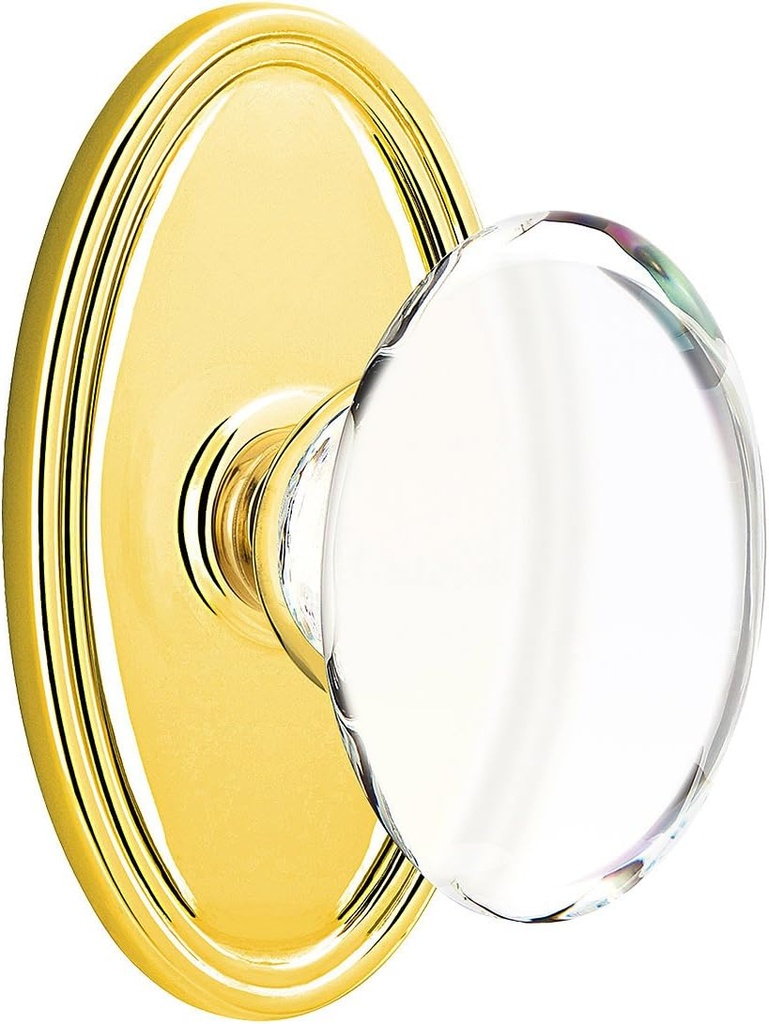 Oval Rosette Door Set with Hampton Crystal Knobs Privacy in Polished Brass