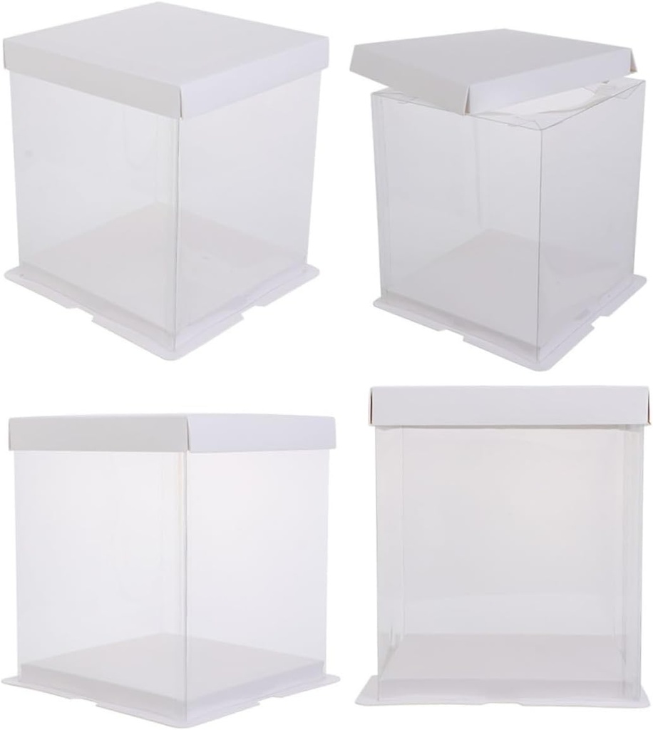 Zerodeko 4Pcs Transparent Cake Packaging Boxes Cake Carriers with Lid and Floral Displays Cake Holders for Giving and Serving