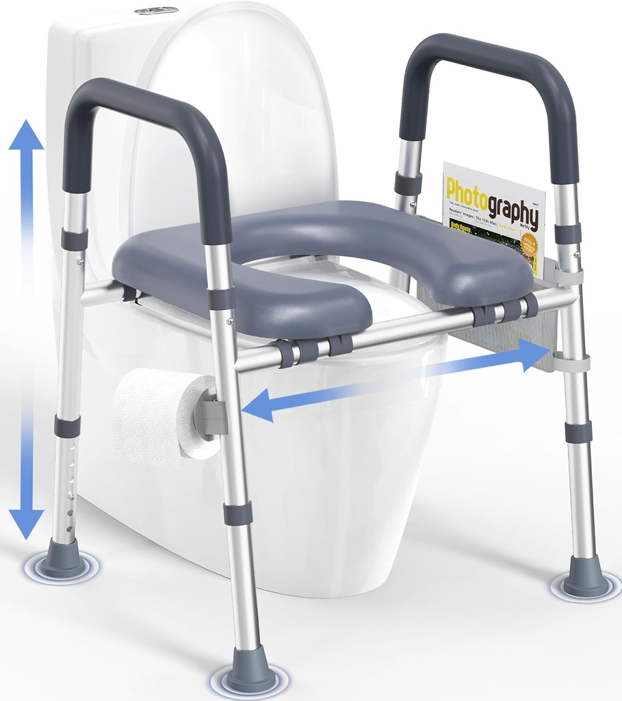 HOMLAND Toilet Seat Risers for Seniors,Raised Toilet Seat with Handles & Padded Seat, Adjustable Height & Width, 400lb Elevated Toilet Seat for Elderly, Handicap, Fit Any Toilet