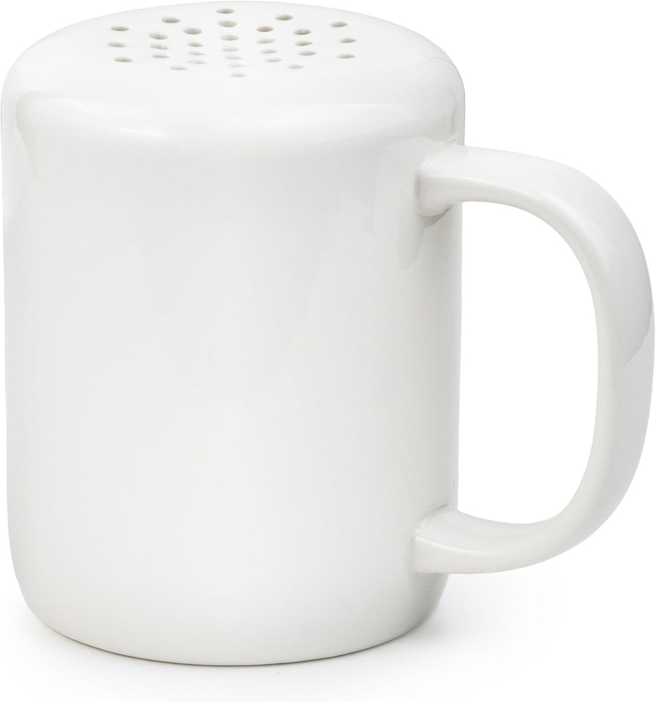 White Cinnamon Sugar Shaker Dispenser – Coffee Station Accessories & Bar Essentials – Porcelain Powdered Sugar & Pumpkin Spice Duster for Chocolate, Nutmeg & More – Gift for Bakers and Latte Lovers