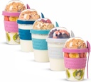5 Pack On The Go Cereal Yogurt Cups with Lids and Spoon, Overnight Oats Container, Reusable Parfait Plastic Milk Jar Breakfast Crunch Granola Oatmeal Smoothie Snack Prep Bowl