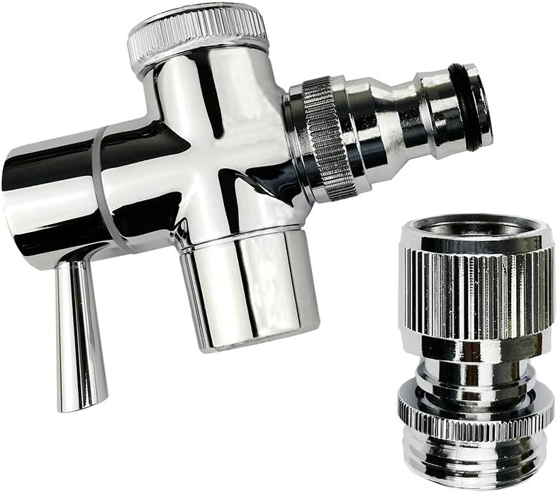 Brass Faucet Diverter Valve with Quick Connection, Faucet Diverter Valve From Sink To Garden Hose/Shower Hose, Washing Machine/Dishwasher,for Bathroom/Kitchen (chrome)