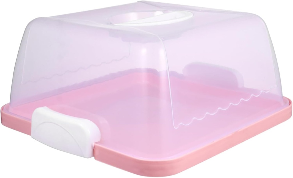 STOBAZA Thickened Portable Cake Storage Box with Lid Transparent Pink Square Plastic Holder for Birthday and Dessert Cakes Secure Packaging for Weddings Parties and Celebrations