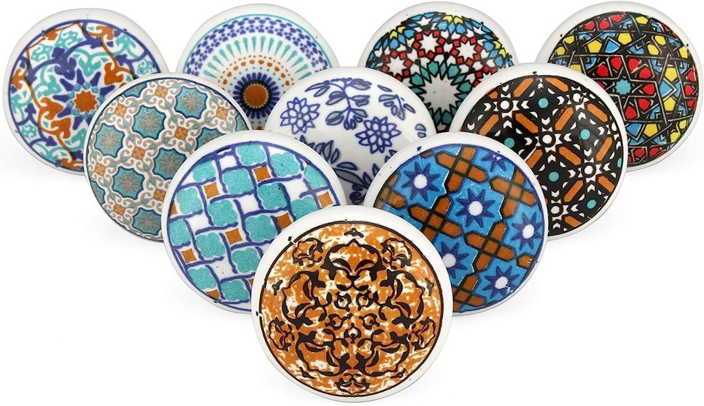 Set of 10 Handmade Ceramic Knobs | Ceramic Cabinet Pulls | Drawer Pulls for Home, Kitchen, Bathroom or Office | Drawer Knobs Comes with Bolts, Washer and Closing Dome Nuts