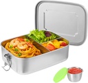 3-Compartment Stainless Steel Bento Box, 1500 ml Large Lunch Container with Locking Clips, 50 oz Airtight Metal Food Container and Leakproof Condiment Cup for Office, Picnic