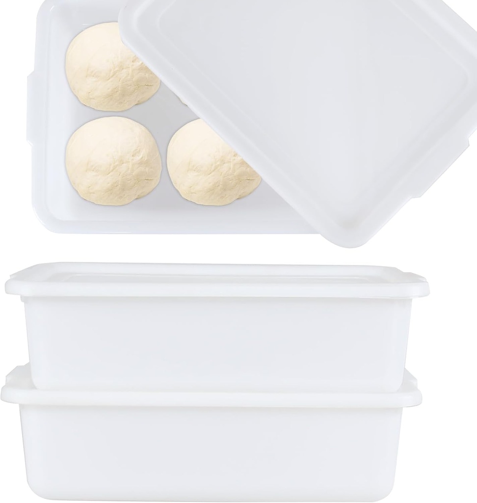 13 L Plastic Proofing Dough Pan with Lid, 3-Pack Stackable Pizza Proofing Box, White
