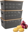 Onion and Potato Storage Bins Set,Potato and Onion Storage Bin for Pantry with Bamboo Lid&Handle,3 Pack Vegetable Storage for Onions,Potatos,Produce,Fruit,Bread,Snack Basket