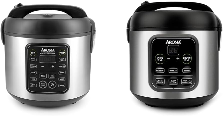 Aroma Housewares ARC-5200SB 2O2O Model Rice & Grain Cooker, Sauté, Slow Cook, Steam, Stew, Oatmeal & ARC-994SB Rice & Grain Cooker Slow Cook, Steam, Oatmeal, Risotto, 8-cup cooked