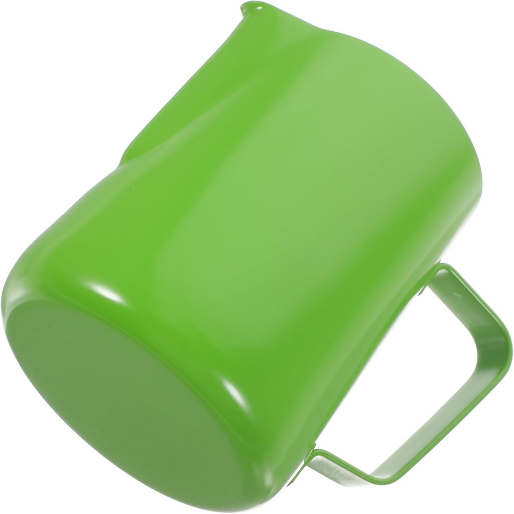 Operitacx Stainless Steel Milk Frothing Pitcher with Comfortable Handle Lightweight Coffee Frother Cup for Home Coffee Shops Milk Tea Restaurants Sturdy Non-stick Latte Art Jug in Green