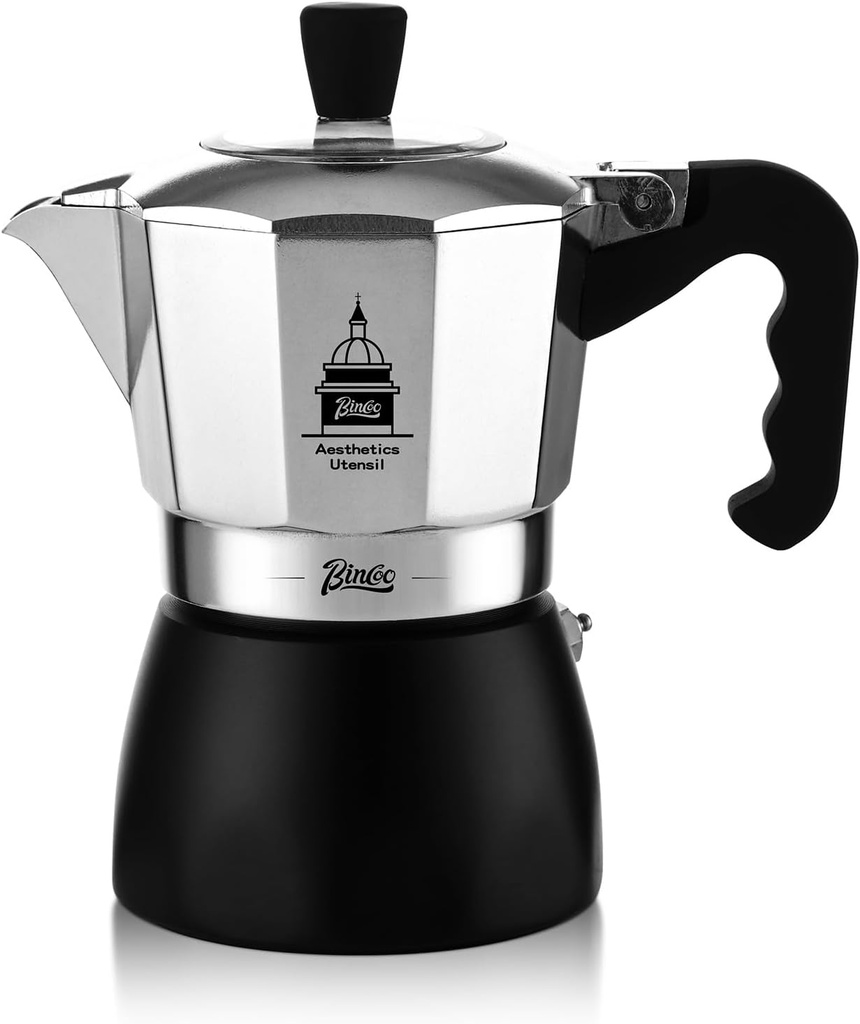 Bincoo Stovetop Espresso Maker,Classic Aluminum Italian Coffee Maker,2Cups Moka Pot for Italian and Cuban Café Brewing, Double Valve Extraction