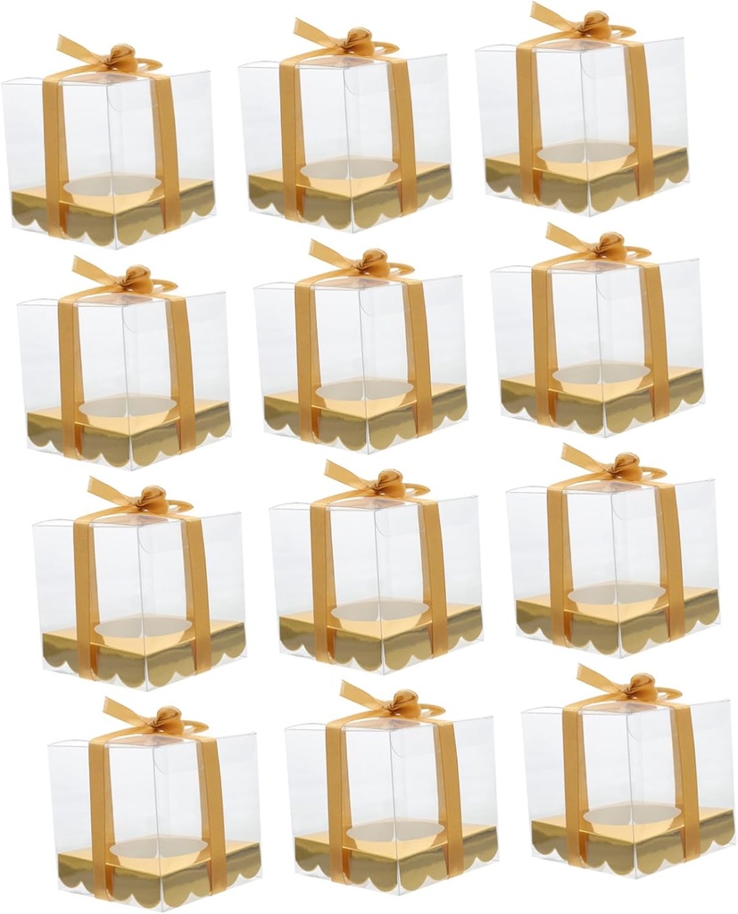 ABOOFAN 12pcs Transparent Pet Plastic Cake Packing Boxes Food Containers for Cupcakes Desserts and Gifts Space Saving Flat Storage for Parties and Baking