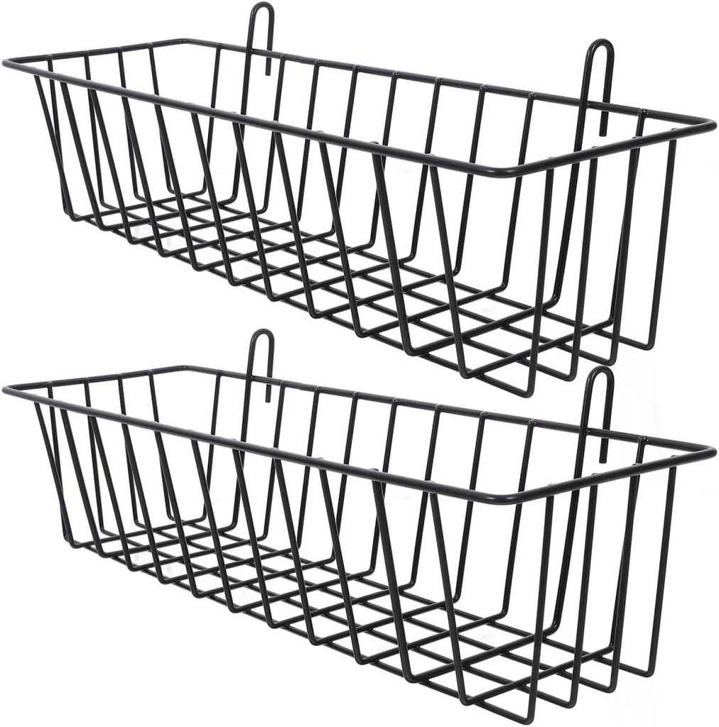 Ciieeo 2pcs Large Wire Hanging Baskets for Grid Wall Storage Versatile Metal Organizers for Kitchen Garage Bathroom Iron Construction Easy to Install