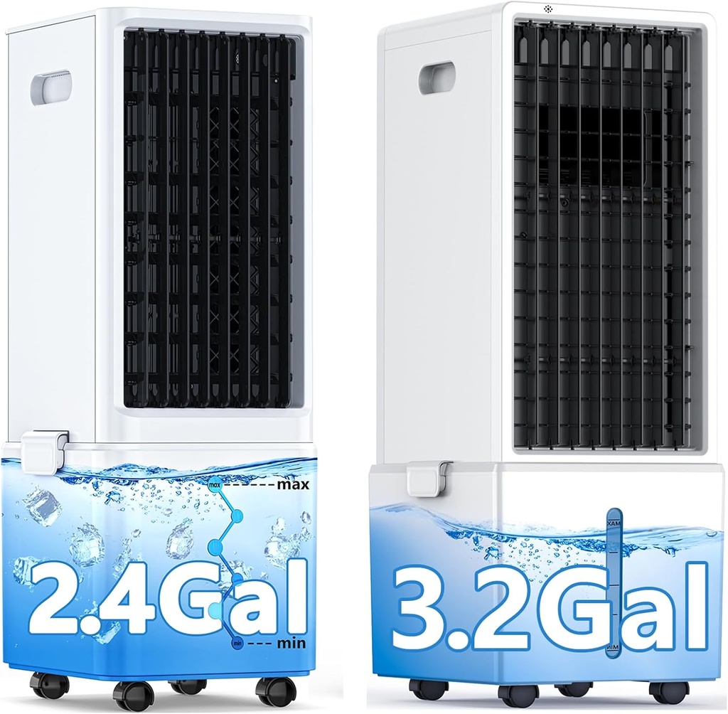 4-IN-1 Windowless Air Conditioner w/3.2-Gal Tank for 4 Wind Speeds & 4 Modes, LED Touch Screen, Waterless Alert System Bundle with 70° Auto Swing Evaporative Air Cooler, Portable AC Unit